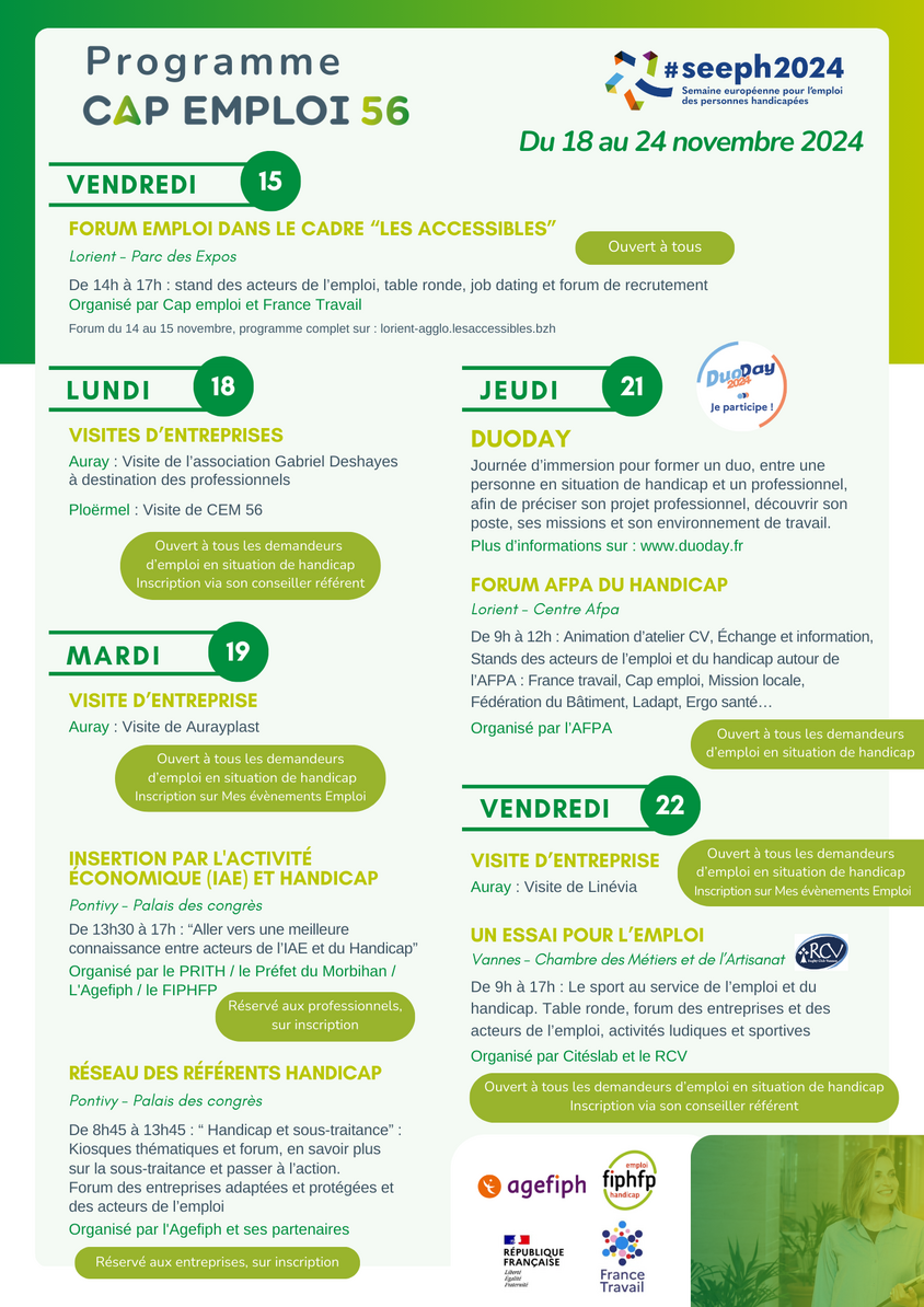 Programme de Cap emploi 56 pour la SEEPH 2024 - Cap emploi 56